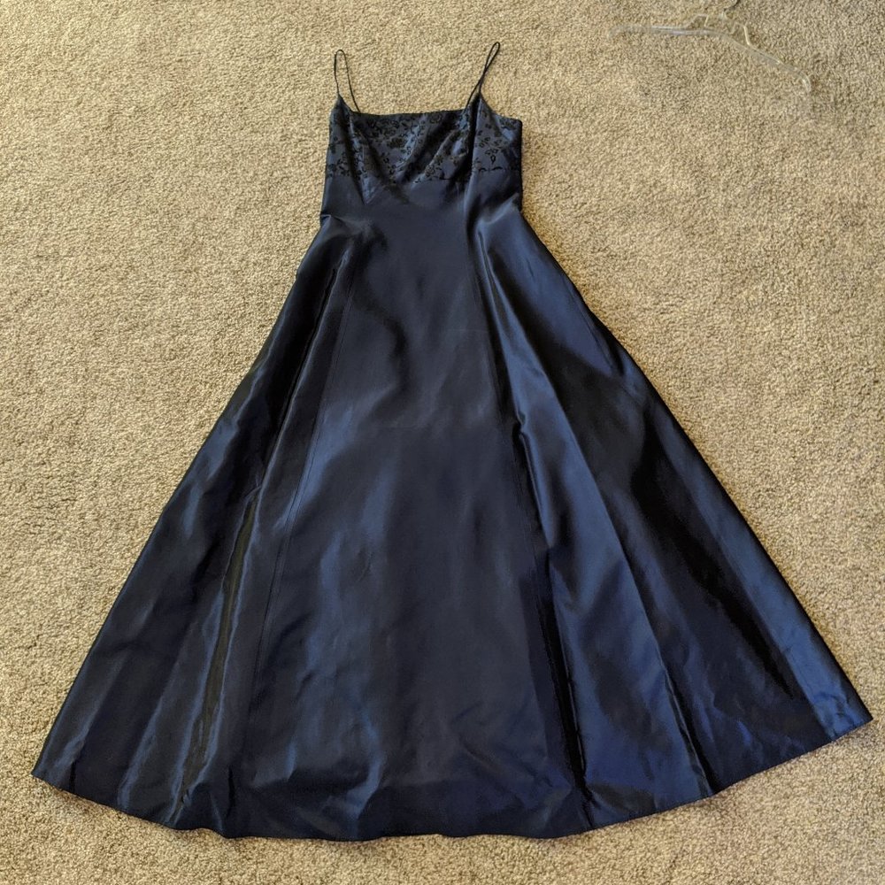 Navy Blue Spaghetti Strap Tie Back Formal Dress